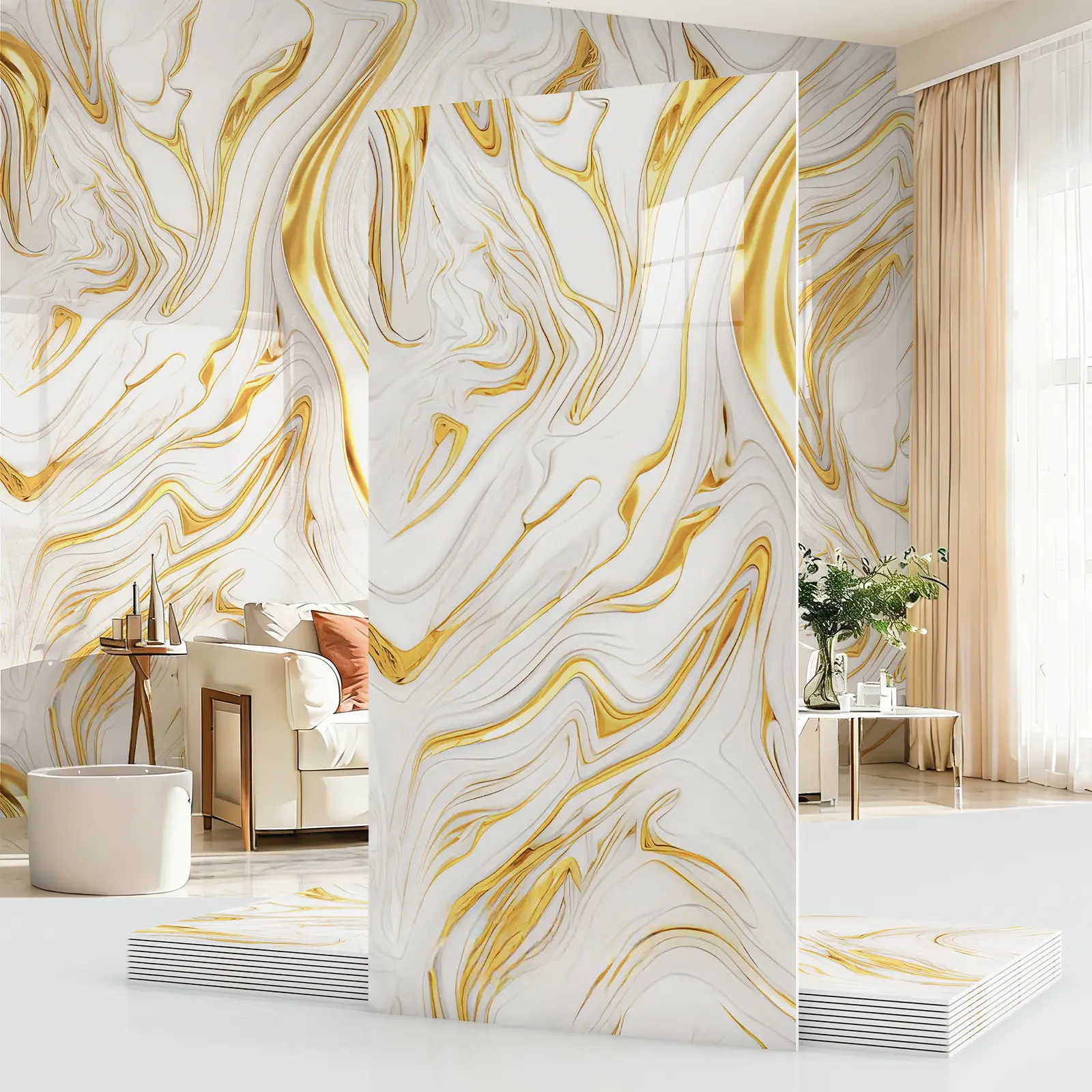 Marble-Look Decorative Wall Stickers – 20/40 pcs, smooth flat modern geometric design, 23.62 × 11.8 in PVC peel-and-stick waterproof self-adhesive panels; home decor supplies for living room, bedroom, office, kitchen, and more