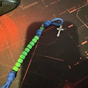 Paracord single decade rosary blessed royal blue and lime