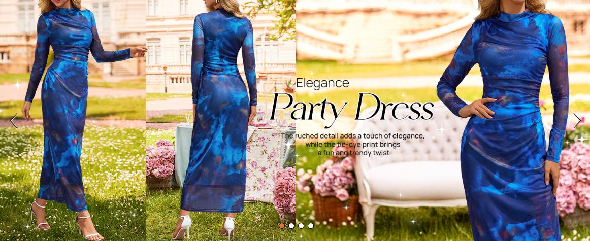 MEROKEETY Women's Long Sleeve Fall Wedding Guest Dress 2025 Bodycon Floral Mesh Ruched Cocktail Maxi Dresses