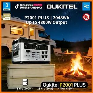 OUKITEL P2001 PLUS2048Wh Outdoor Power Station for Camping Gear Fridge Projector Lights USB-C Folding Panel 1-Hour Fast Charge for Camping & Emergency Power