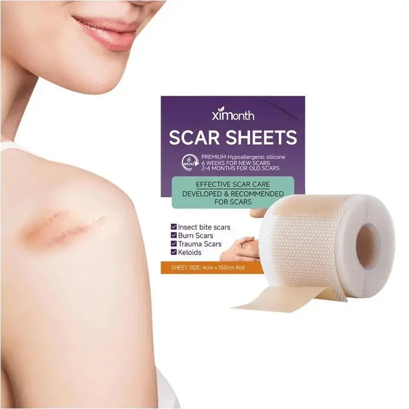 Reusable scar tape for cesarean section scars, acne scars, burns, and keloid scars — low-allergen scar care chart, promotes fast healing, suitable for all skin types, safe and effective scar treatment, 4 cm × 150 cm