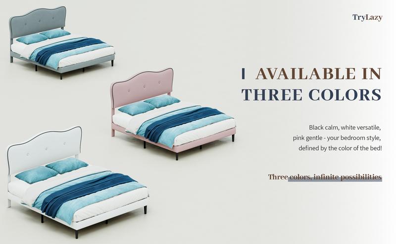 TryLazy Princess Pink Velvet Cloud Bed Frame No MATTRESS Modern Style No Box Spring Needed Zero Noise Easy Assembly Twin Full Queen Sizes