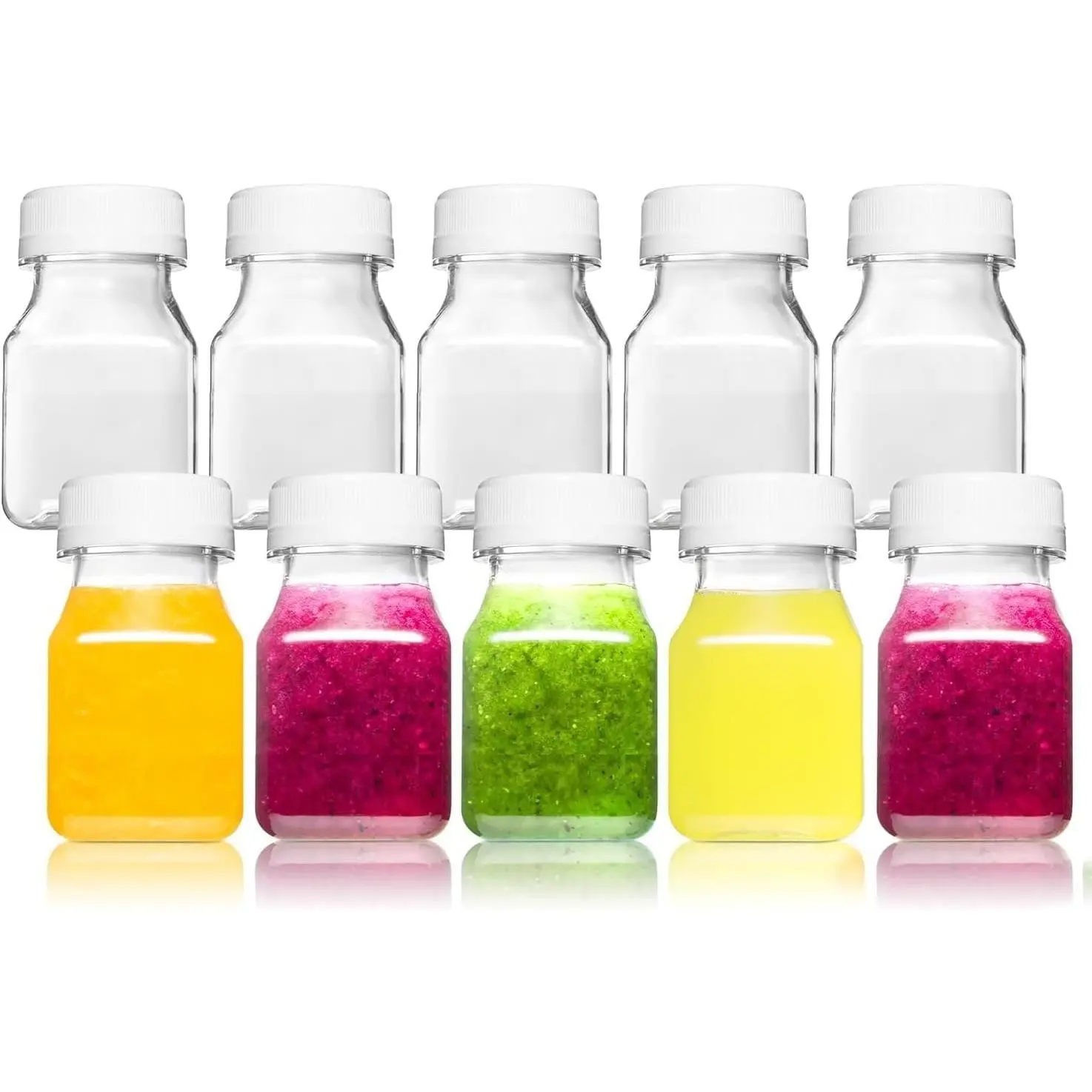 10PCS 2oz Lightweight BPA-Free Food-Grade Plastic Shot Bottles with Leak-Proof Caps, Hand-Held Reusable Drink Containers for Ginger Shots, Meal Prep, Freezer-Safe Portable Juice Jars for Home Candy Storage
