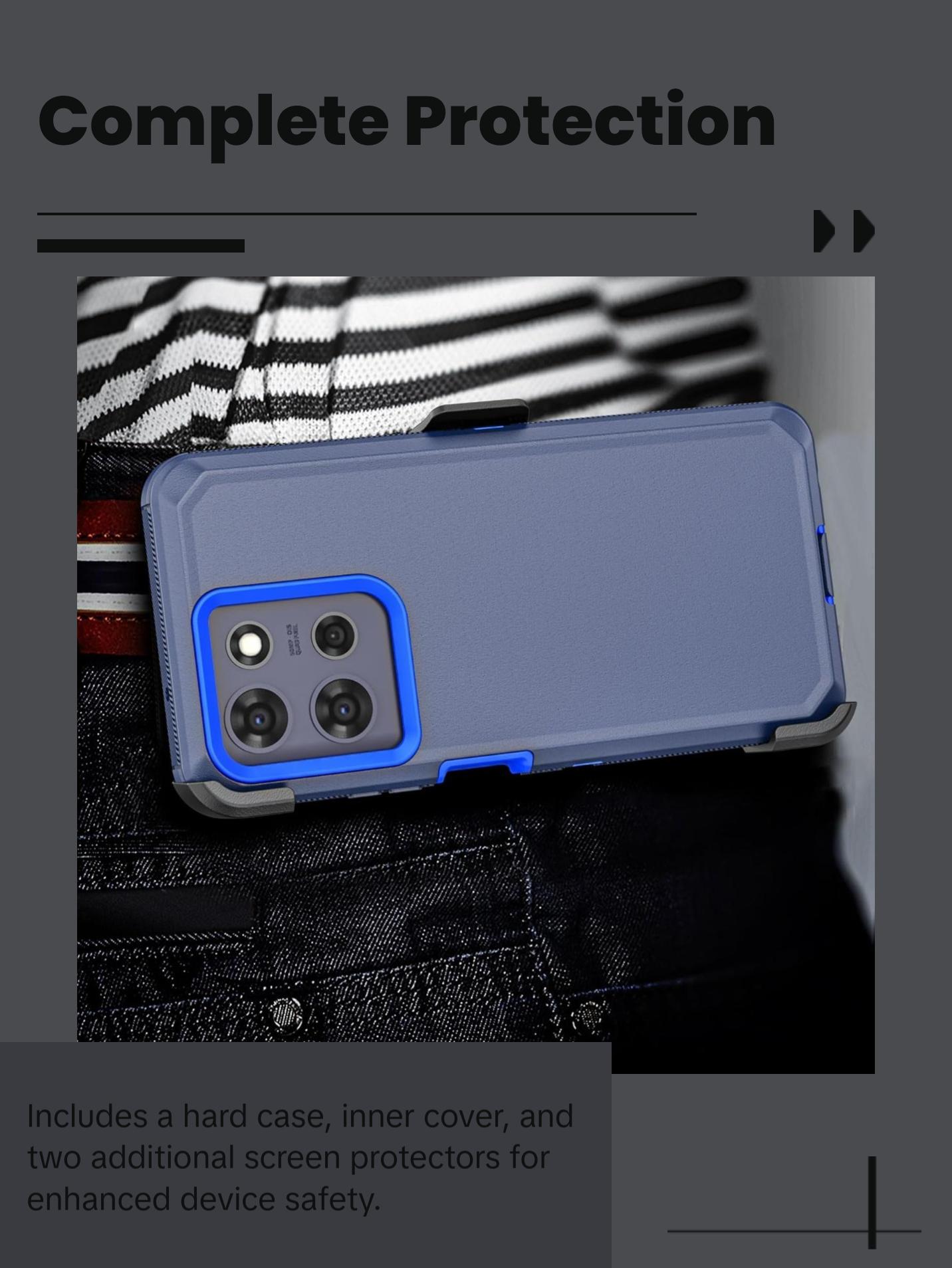 Moto G Power 5G 2025/Moto G Play 2025 with Belt Clip Holster,Rugged Full-Body Protective Case Cover with Kickstand & Holster (Navy Blue) Durable Protection