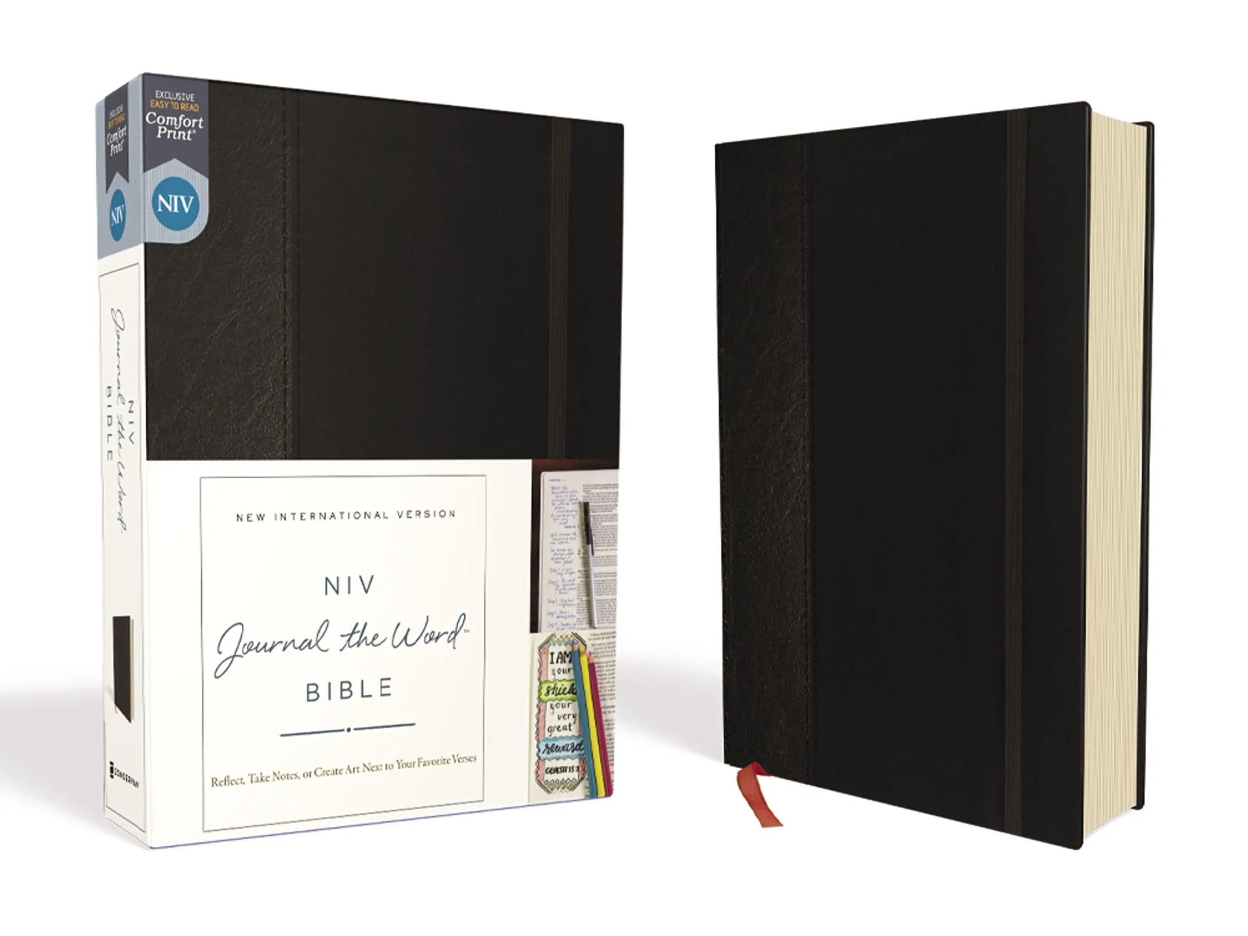 NIV, Journal the Word Bible, Hardcover, Black, Red Letter Edition, Comfort Print: Reflect, Take Notes, or Create Art Next to Your Favorite Verses -- Zondervan - Bible