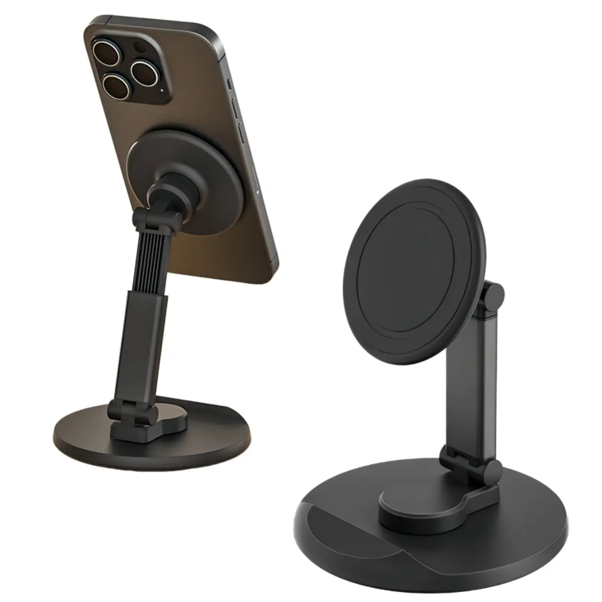 Magnetic MagSafe Desk Smartphone Stand - Durable, Compact Mobile Accessory, Height Adjustable, 360° Rotatable, Silicone Pad, Wireless Landscape Mount, Compatible with iPhone 17,16 Pro,15 Pro Max,14 Plus,13,12 & MagSafe Cases, Universal Black, Accessories,