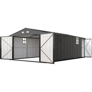 【Ships in Multiple Boxes】AMERLIFE Outdoor Storage Shed, Huge Metal Garage Shed with Hinged Doors and Windows, Carport for Car, Truck, Bike, Garbage Can and Lawnmower,Best Gift Ideas/Christmas Gifts,summervibes