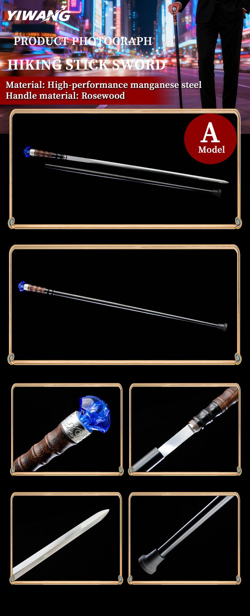Authentic1060 High Carbon Steel Heat-Tempered Hand-Forged Blue Diamond Scepter - Multifunctional SwordCane With Unique Diamond-Shaped Handle, Stylish &Durable, Fashion Decorative Wand Gent Leman Elegant,Cosplay, The Best Gift