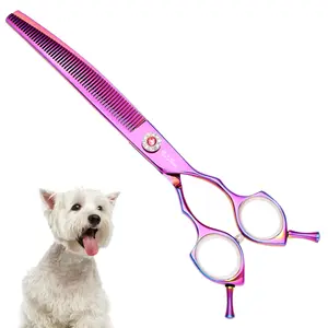 7.5in 25 Degree Curved Scissors for Dog Grooming Chunkers, Professional Dog Grooming Scissors Blender, VG10 Steel Sharp Thin Shear, 56 Teeth High-end Pet Thinning Shears for Dogs Cats Full Body, 25% Thinning Rate Cat Shear