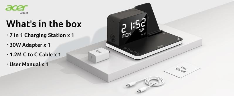 Acer 7 in 1 Wireless Charging Station Charger with Clock, LED Night Light & Temperature Display, USB-A & USB-C, Magnetic MagSafe – for iPhone, Android Phone, Apple Watch & AirPods, Gift