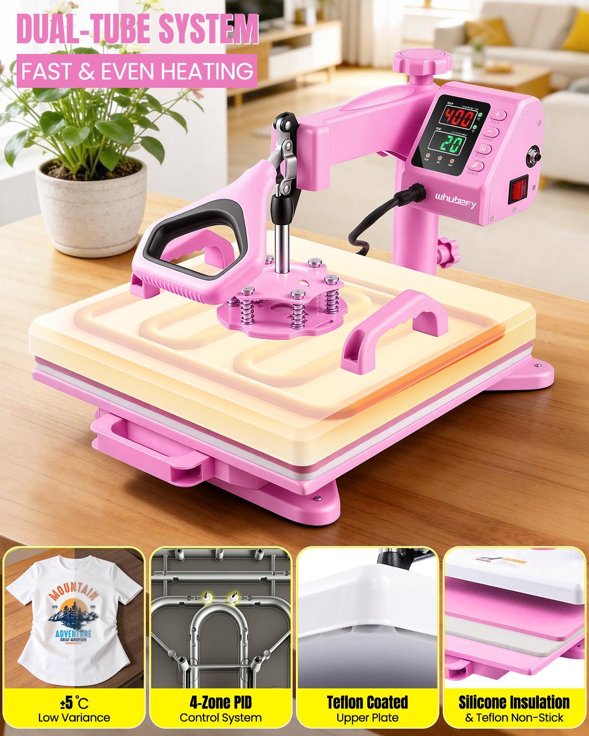 AKEYDIY 15" X 15" Heat Press Machine, 5 in 1 Professional Sublimation Machine Digital Heat Transfer with 360° Swing Away Design for T-Shirts/Tumbler/Mug/Hat/Plate/Cap, Industrial-Quality Press Machine with 30OZ Tumbler Press