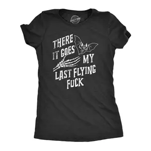 Womens There It Goes My Last Flying F*ck T Shirt Funny Halloween Spooky Bat Joke Tee for Ladies Funny Womens T Shirts Cute Vintage Fashion Casual Ladies T-Shirt Gift Halloween Tops for Women Funny Sarcastic Top Black -