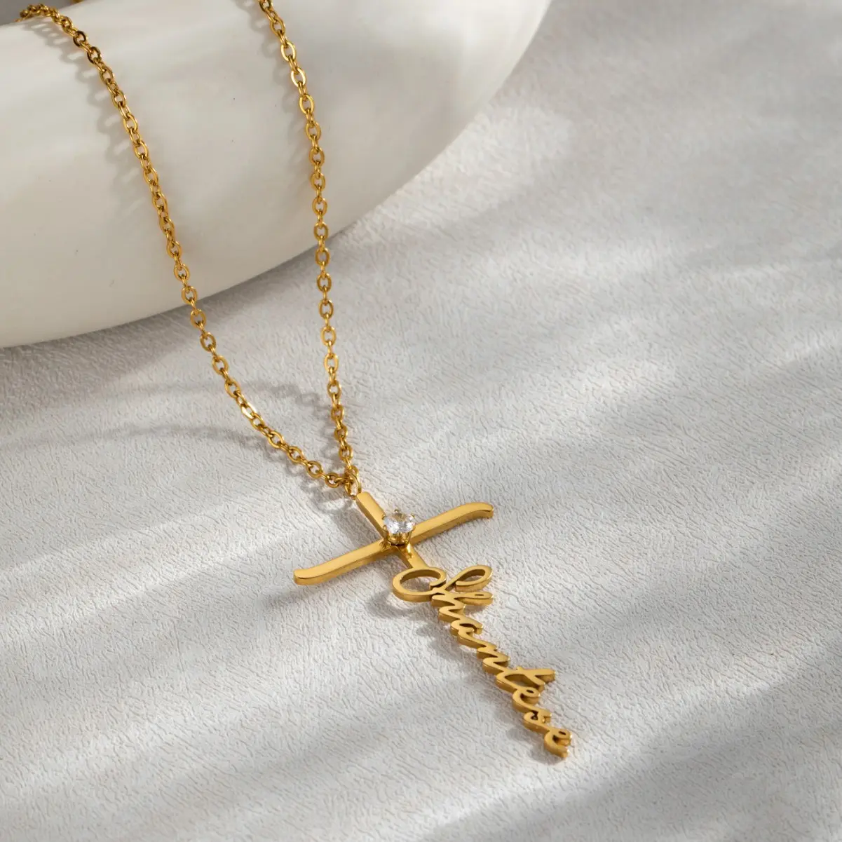 N1983 Custom Cross Medallion Pendant Necklace, Personalized Stainless Steel Jewelry with Engraved Name and Birthstone, Custom Made Pendant, Crucifix Necklaces, Meaningful Gifts, Daily Wear, Inlaid Birthstone, Casual, Chain Jewelry Necklaces