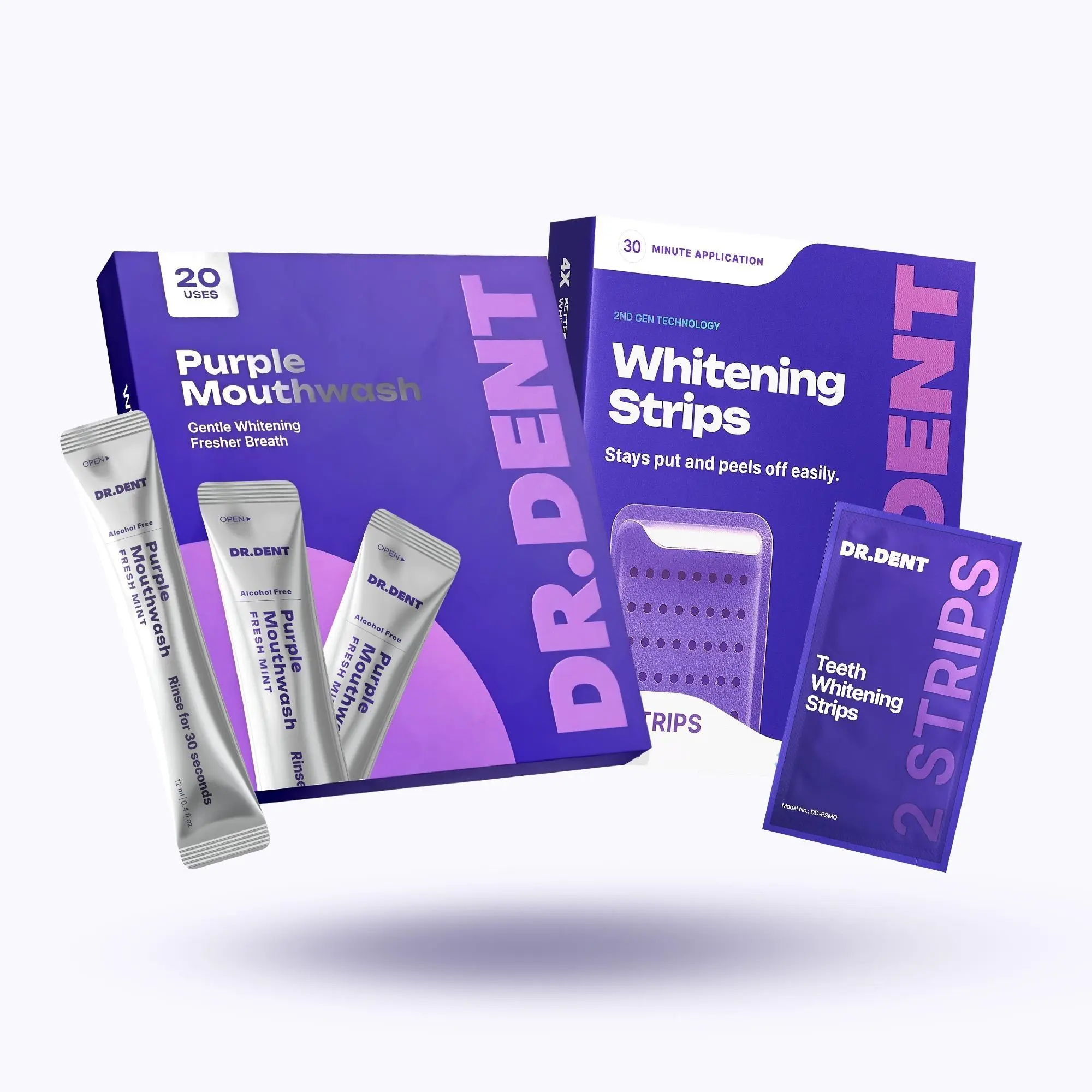 DR.DENT The Purple Duo - Purple Mouthwash [20 Uses] + Purple Teeth Whitening Strips - [7 Whitening Sessions]