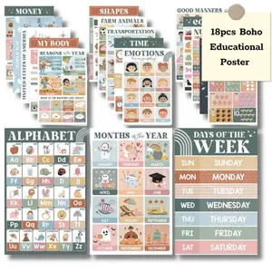 DEERSEN 18 Pcs Boho Phonics Posters for Classroom(11"x17") ESL Classroom Decorations, Vowel Posters forSchool, Sound Wall Phonics Routine, Alphabet, Diphthongs,Word Families, Vowel Sounds