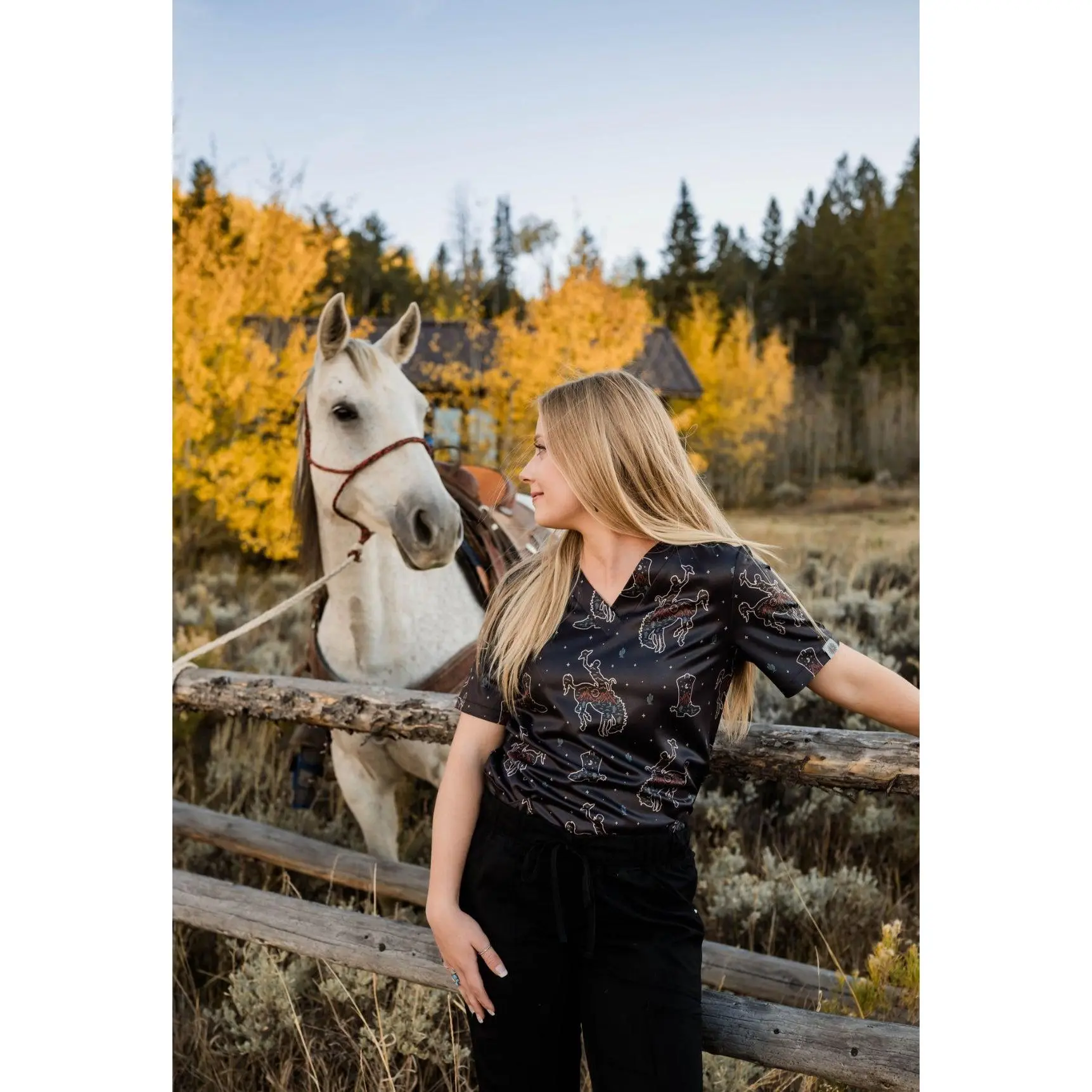 Black Bronc Scrub Top