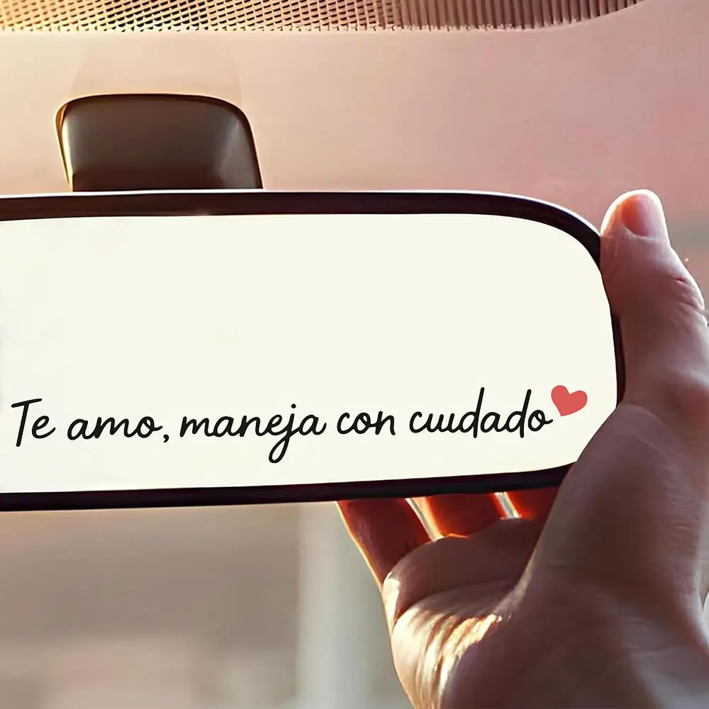 6Pcs/Set "Te Amo Maneja Con Cuidado" Spanish Rearview Mirror  Aesthetic White Script I Love You Drive Safe Car Decal Waterproof UV Printed PET Vinyl Thoughtful Gift for Boyfriend Husband & Family Interior Decorative Mirror Sticker Universal sohochic backt