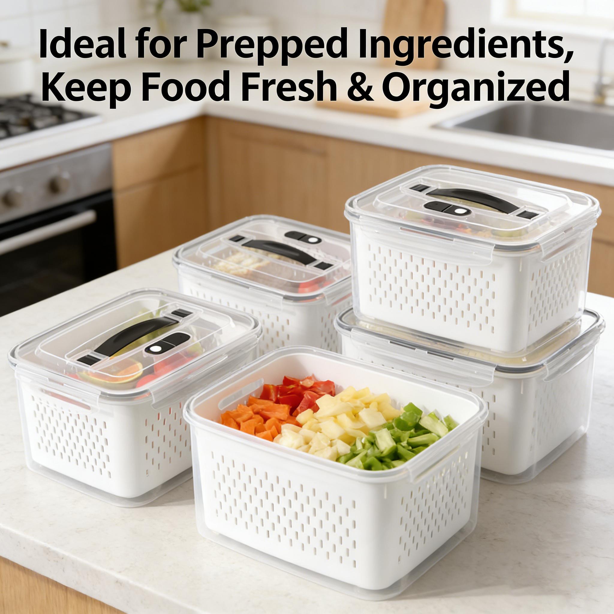 5pcs/3pcs Fridge Storage Organizers - Leakproof Food Storage Containers with Removable Colander - Dishwasher & Microwave Safe Containers,Keep Fruits, Vegetables, Berry, Meat Fresh Longer
