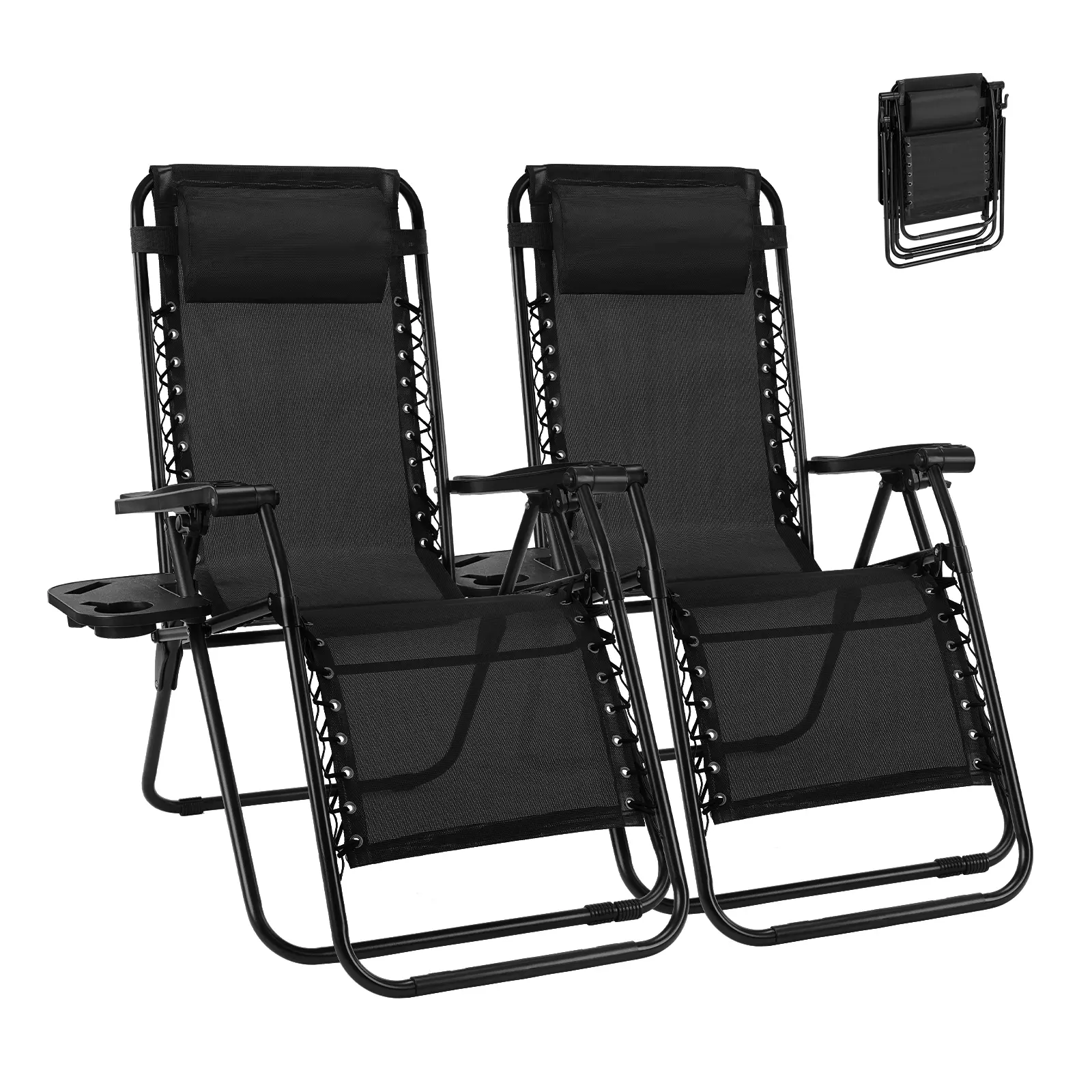 Set of 2 Zero Gravity Chairs with Cup Holder Trays, Camping Patio Outdoor Folding Lounge Chairs with Adjustable Pillow for Poolside,summerwins,outdoorfurnitureset,home decor,camping essentials