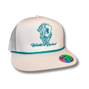 Western Revival "Gamblin Man" Teal Skeleton Playing Cards White Yuupong SnapBack Hat