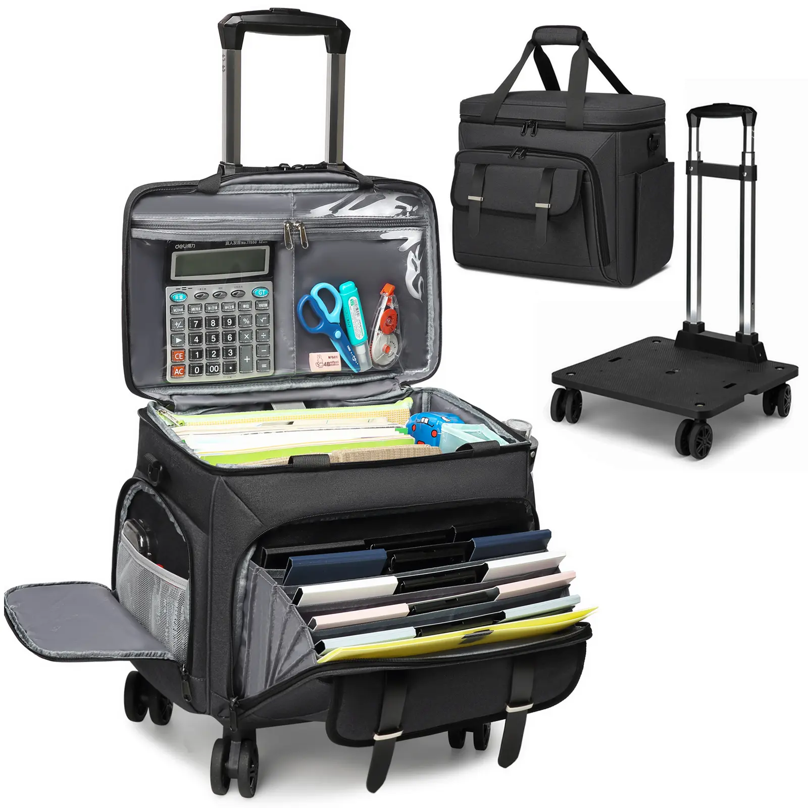Large-Capacity Rolling Teacher Tote with Detachable Trolley, 360 Carry-On Luggage, Airline-Compatible Carry-On Luggage, Carryon+Roller Use, Roll-Tote Mobility Multifunctional Bag