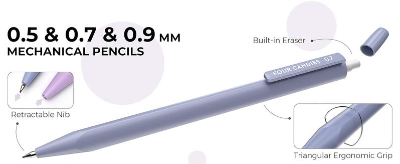 Four Candies 56/58 PCS Aesthetic School Supplies with Large Pencil Case, 6 Colored Ballpoint Pens, 12 Pastel Highlighters, 5 Black Ink Gel Pens, 9 Mechanical Pencils 0.5-2.0mm Student Essentials,girly office supplies,Writing Instruments Stationery Set