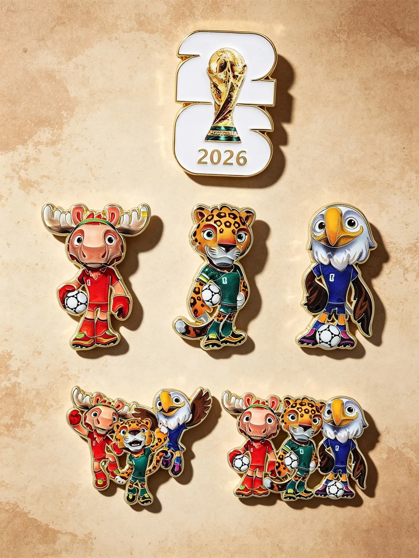 6 Counts Creative Sports Event Pin Set, Brooch Pins, Fun Cute Moose Jaguar Bald Eagle Cartoon Characters, Fashionable Clothing Accessory for Daily Wear, Gift for Sport Lovers