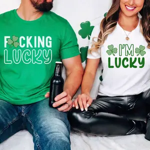 St Patrick's Day Couple Matching Shirt, Funny St Patrick's Day Shirt, Shamrock I'm Fucking Lucky Shirt, Couples Shirt for St Paddy Gift Tee