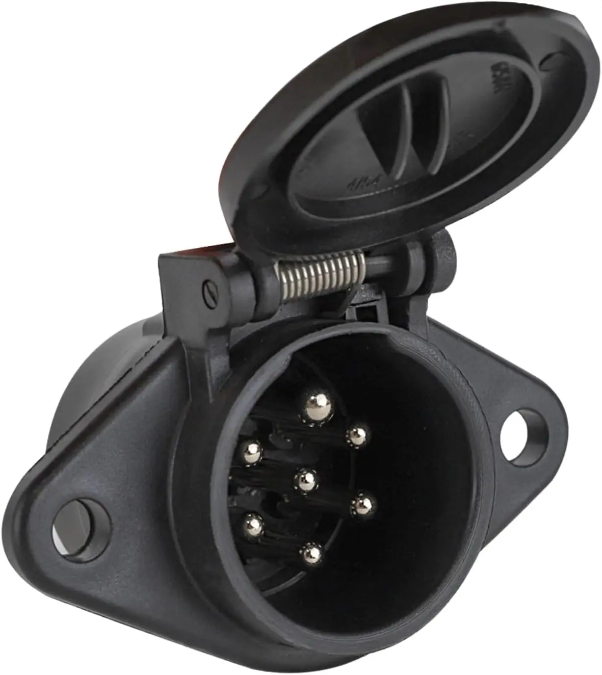 7-Way Female Universal Socket Replacement with Round Pins, SAE J560 Vehicle-Side Connector, Max 24V Rating, Rust-Free Glass-Filled Nylon Housing, Rubber Grommet for Truck/Trailer Wiring Harness (Black)