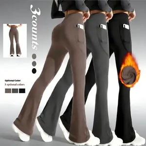 Women’s Fleece-Lined Flare Pants – High-Waist Butt-Lifting Yoga Pants with Two Pockets, Soft Warm Bottoms for Fall & Winter