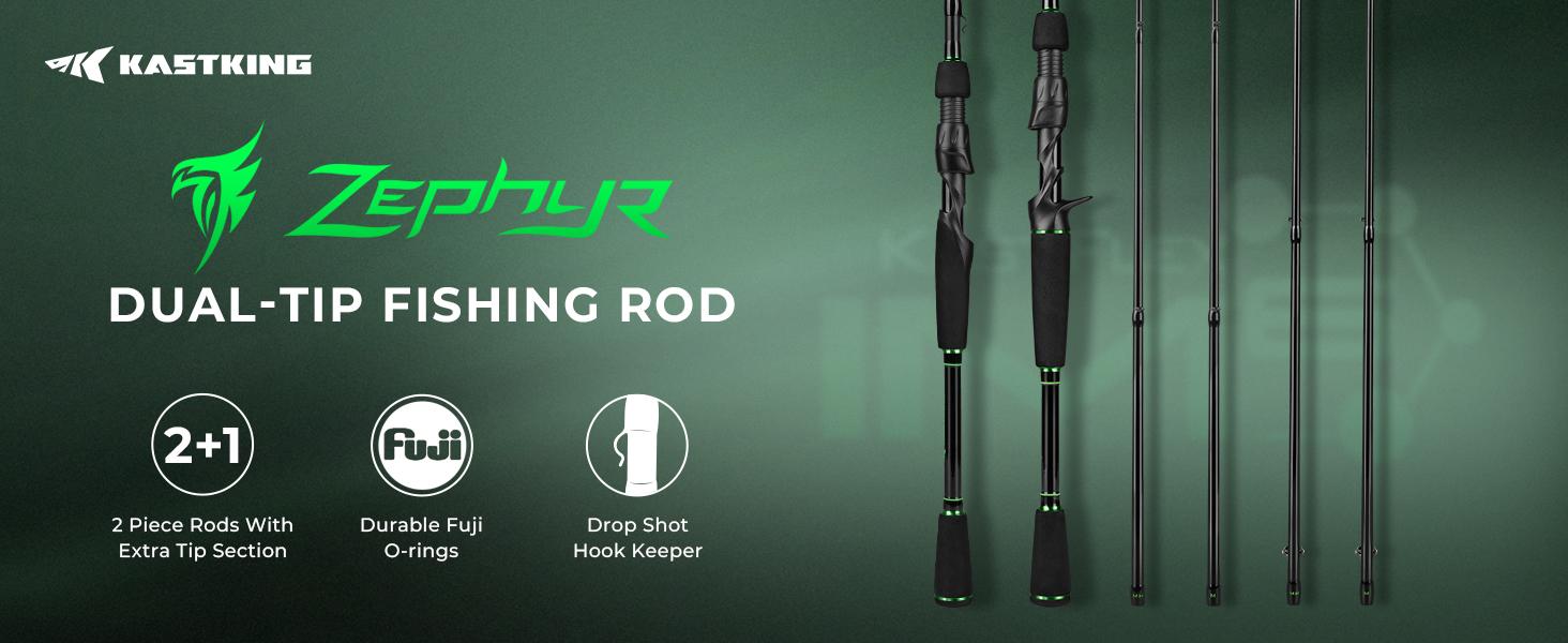 KastKing Zephyr Dual Tip Fishing Rod, Lightweight KastFlex IM6 Graphite Spinning & Casting Rod, Fuji O-Ring Guide, Dual Tips Section for Different Powers, Drop Shot Hook Keeper, EVA Grip KastKing Zephyr Dual Tip Fishing Rod, Lightweight KastFlex IM6 Graphite Spinning & Casting Rod, Fuji O-Ring Guide, Dual Tips Section for Different Powers, Drop Shot Hook Keeper, EVA Grip