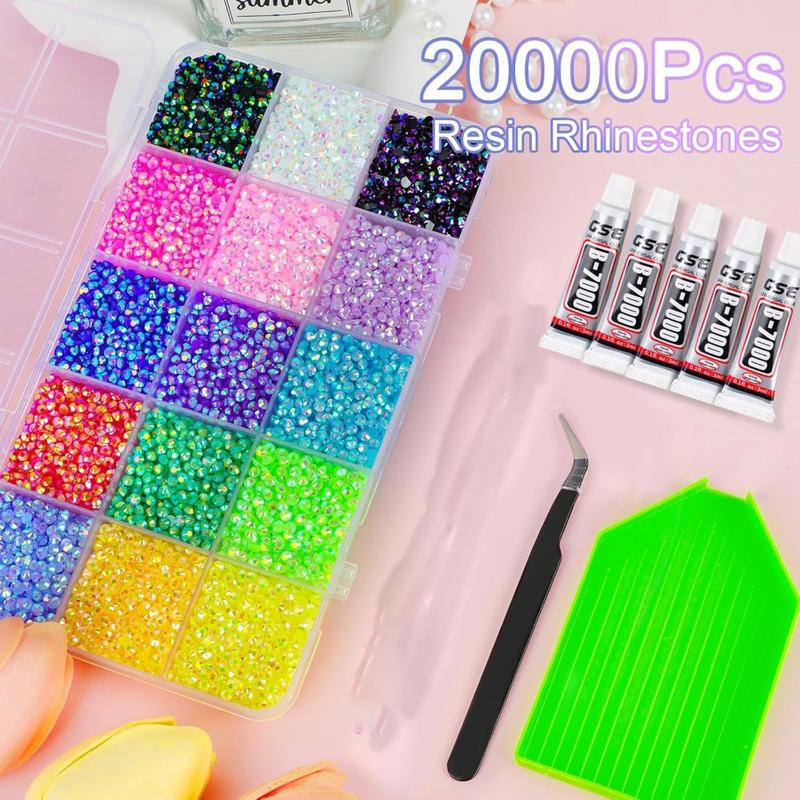 18000Pcs Resin Jelly Rhinestones for Bedazzling, Multicolor 3mm Flatback Rainbow Gems, Bedazzling Crystal with 4Pcs 2.5g Jewelry Glue, Rhinestone Picker for DIY Crafting Clothes Shoes Nail Art