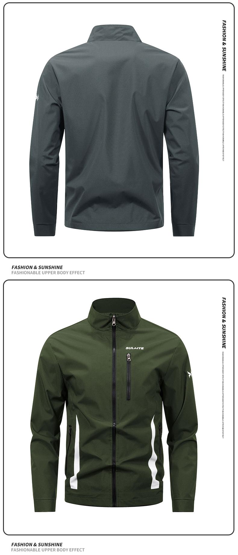 Sulaite Men's Casual Windbreaker Jacket Stand Collar Zipper Anti-Pilling Smooth Fabric Multiple Pockets Versatile Outdoor/Casual/Commuter Long Sleeve Biker Street Style Motorcycle Streetwear Sports