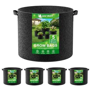Land Guard 4-Pack Fabric Grow Bags 5 Gallon, Thickened Nonwoven Garden Pots, Growing Bags with Handles, Black
