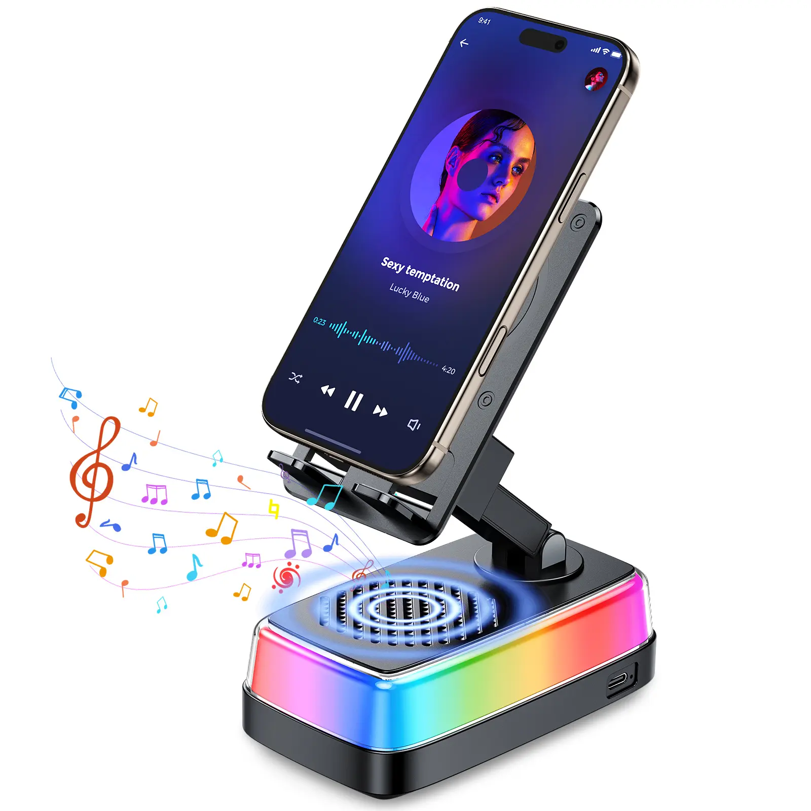 EATOP Wireless Induction BT5.3‑Compatible Phone Speaker, 360° Adjustable Foldable Phone Holder, 3000mAh Emergency Power Supply, Colorful RGB Ambient Light, Stereo Audio Amplifier, Birthday Holiday Gifts For Men Women Dads tiktokshopbacktoschool