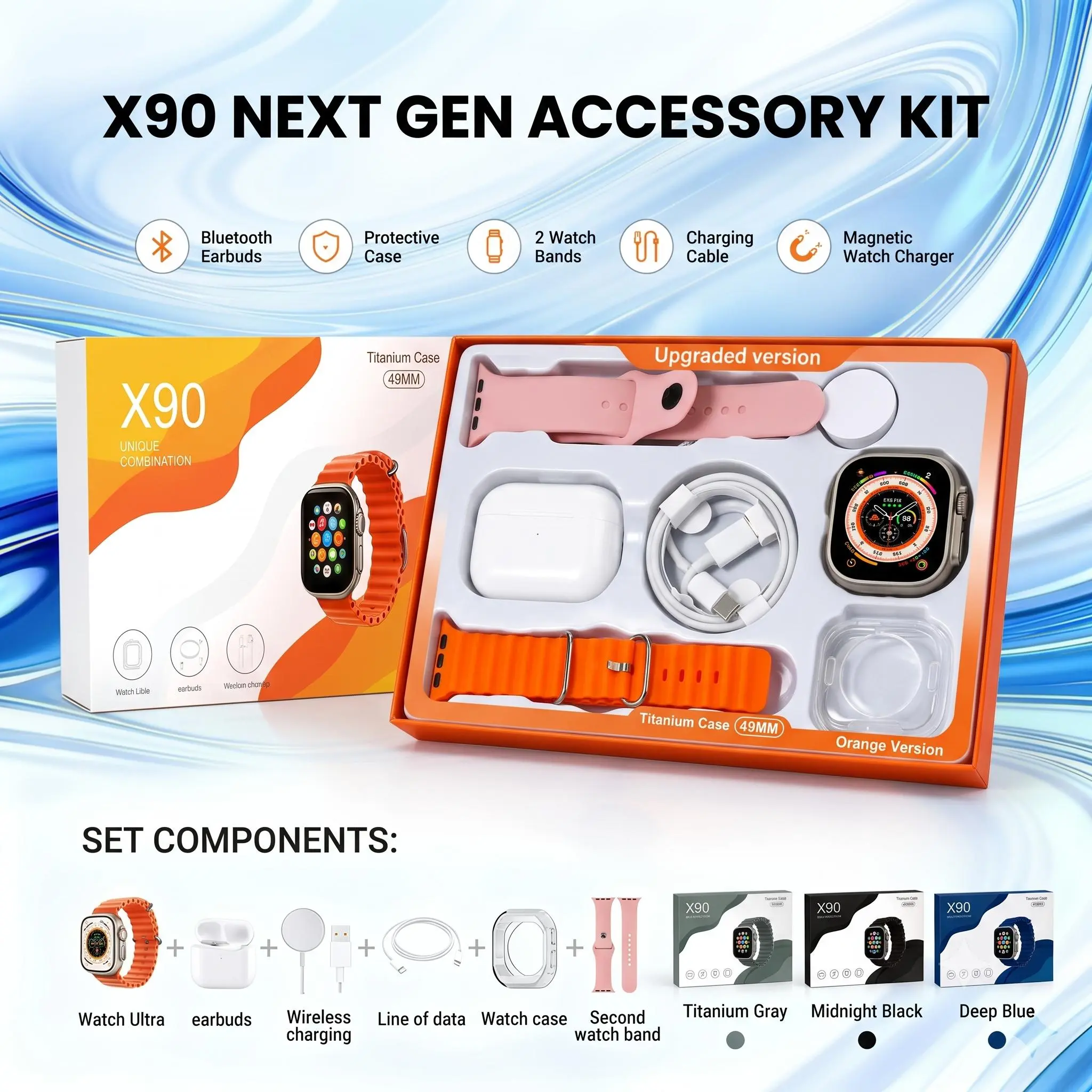 Smart watch Kit with Bluetooth Headphones, Type-C Cable & Audio Support – Compact All-in-One Bundle