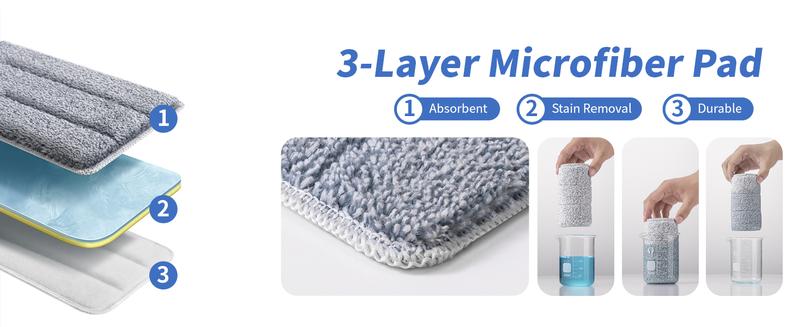 Oshang Flat Mop and Bucket OG7, Mops for Floor Cleaning with Scraping Blade, Portable Design, and Wheels for Easy Transport