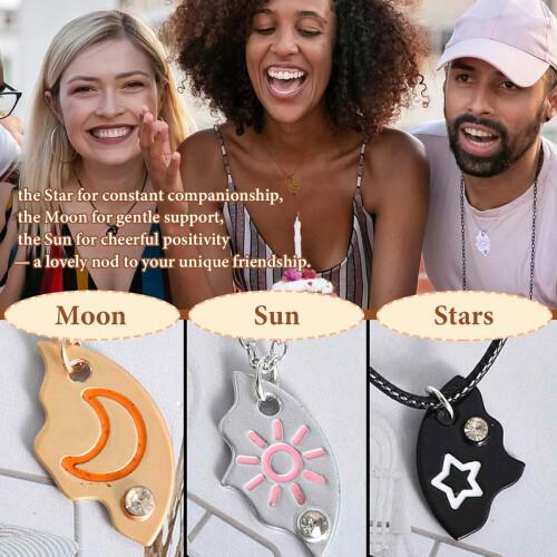 Sun, Moon, & Star Magnetic Necklace Set for 3, Sun Moon Star Cloud Magnetic Necklace Set for 4,Puzzle Design BFF Jewelry for Best Friends & Sisters Ideal Friendship Gift with Rhinestone Detail Perfect for Birthday, Anniversary, Valentine's Day