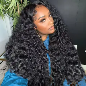 Deep Water Wave Half Wig 3 In 1 Wear and Go Headband Wig Drawstring Seamless Flip Over Deep Curly Half Wigs Beginner Friendly Half Wig for Black Women Natural Black 26 Inch long