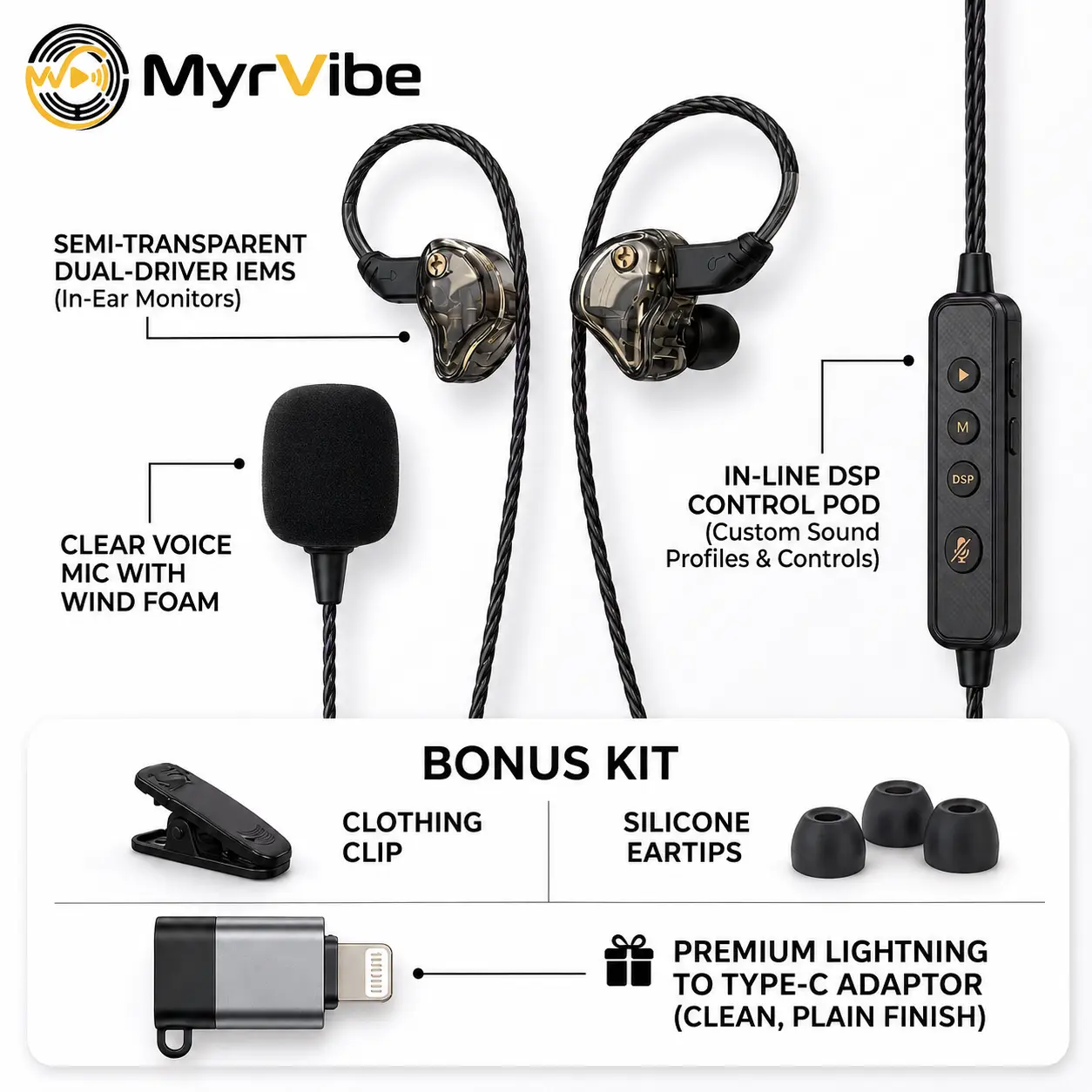 MYRVIBE KM09 Ultra Karaoke Sound Card Noise-Cancelling Wired Headphones Built in In-Ear Monitoring | Voice Changer | Reverberation |Sound Card Top-notch Microphone II Free Gift iOS Lightning Adapter,back to school,back to school haul