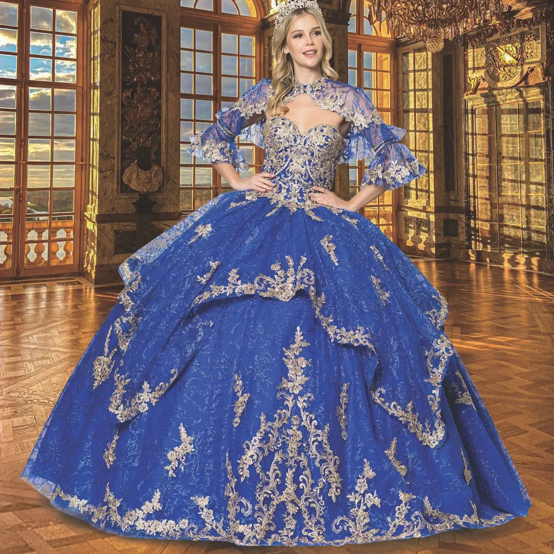 NO.23 Quinceanera Ball Gown Dress ROYAL/GOLD BG/GOLD
