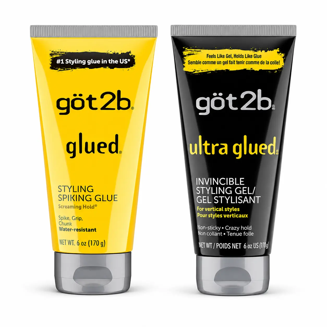 got2b Glued Hair Gel Duo Set 6oz Strong Hold Styling Gel for Edges Slick Back Ponytail Bun & Sleek Hairstyles