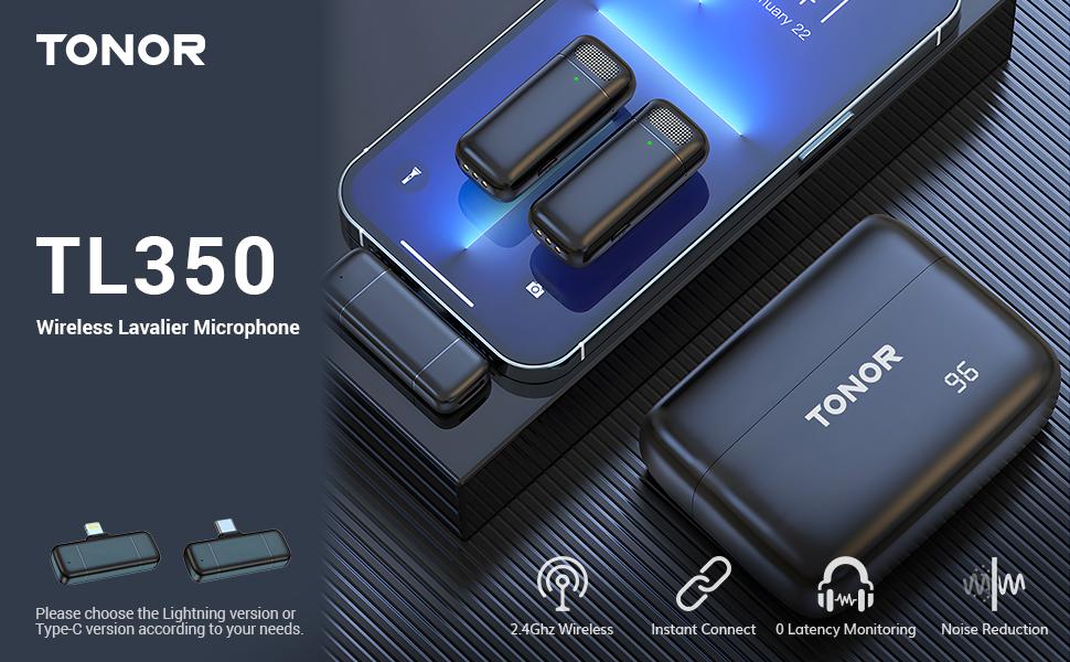 TONOR TL350  Wireless Lavalier Microphones, Portable Lapel Mini Microphone System, Professional Clip On Lav Mic for Recording, Live Stream, Podcast