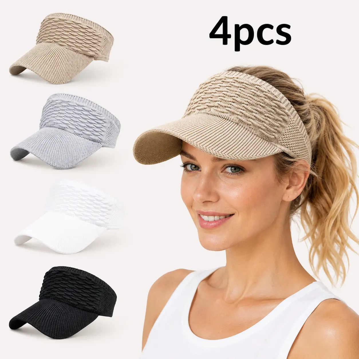 Women’s 4-Pack Open Top Sun Visor Hats, Wide Brim Ponytail Athletic Caps, Breathable Adjustable Hats for Women for Golf, Tennis, Accessories For Women