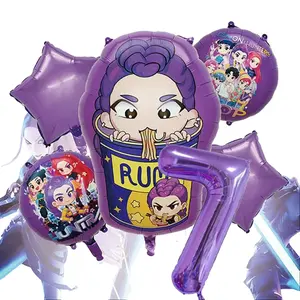 [Children's Birthday] Dem Hunte Cartoon Theme Balloon Set, Purple RUCHI Instant Noodle Shaped Numbers 1-9, Foil Balloons, Birthday Party Decorations