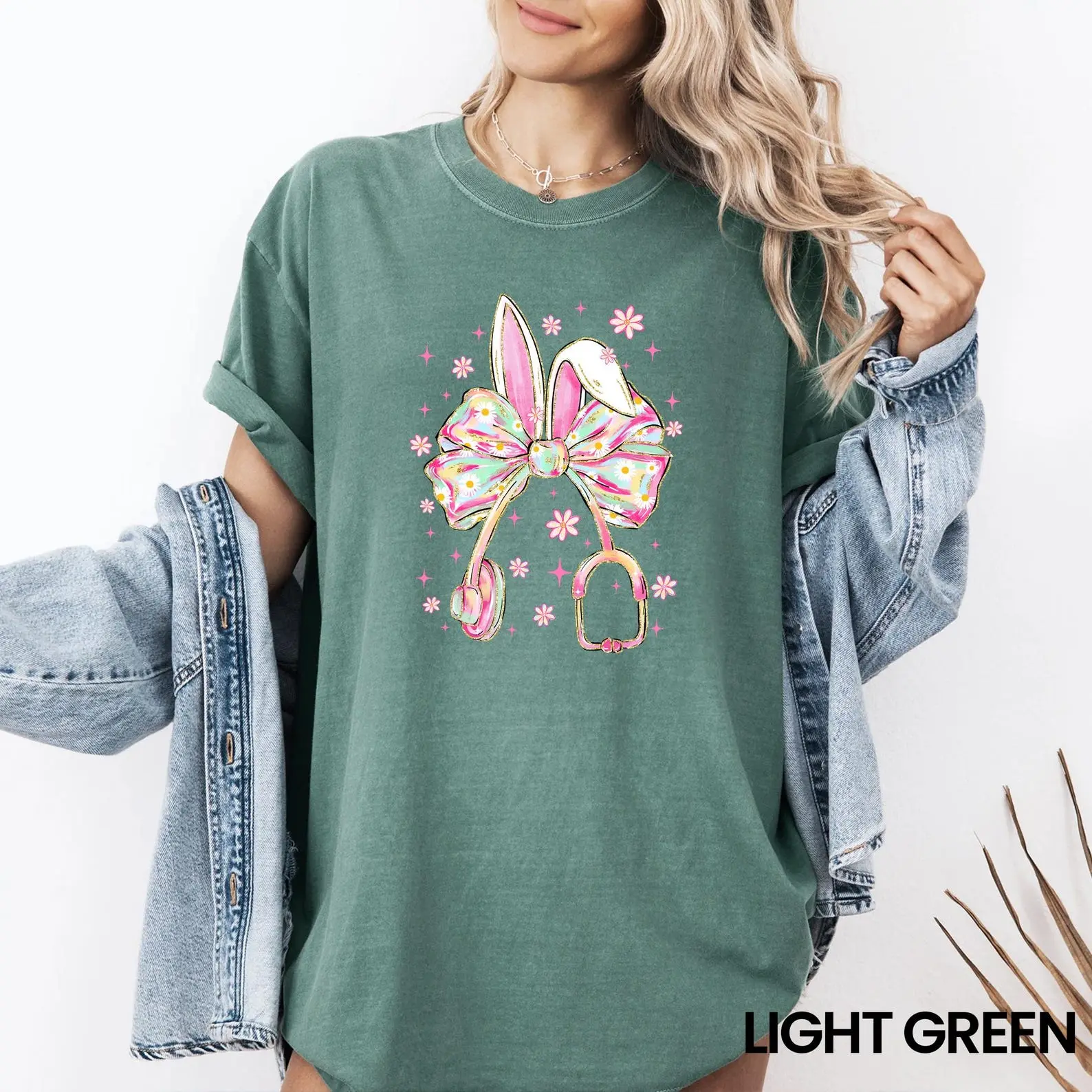 Comfort Colors Easter Nurse T-Shirt, Bunny Ears Stethoscope Shirt, Cute Medical Easter Sunday Shirt, Nursing Student Gift, Trendy Easter Shirt