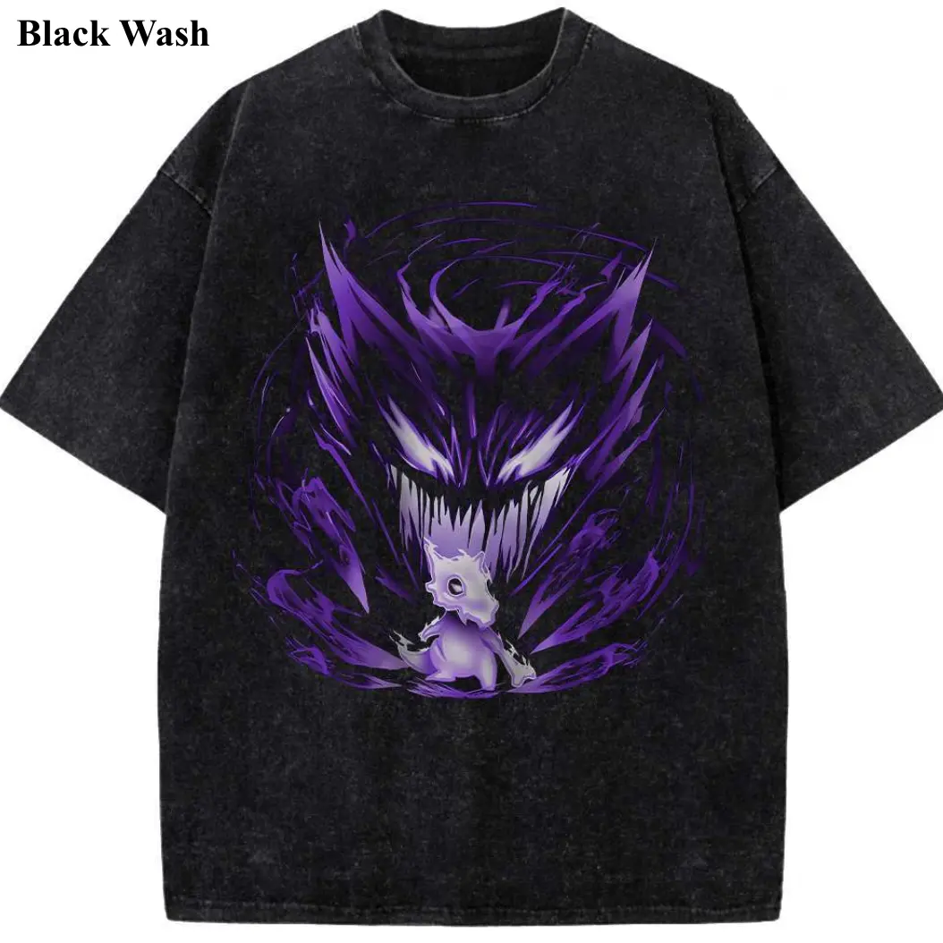 Vintage Cubone and Fear Wash Tee, Pocket Monster Graphic Tees, Pocket Monster T-Shirt, Unisex Anime Shirt, PKM Gift, Menswear Womenswear Streetwear Top Fit Oversize