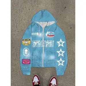 Men's zipper hooded sweatshirt, retro street style, fashionable letter pattern printed hooded sweatshirt, loose casual long sleeved pullover, suitable for autumn and winter wear, thick and soft fabric, men's top suitable for daily wear