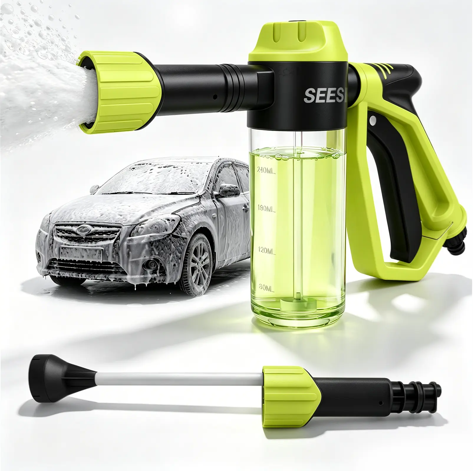 SEESE Car Wash Foam Gun, Foam Cannon for Garden Hose with High Pressure Nozzle & 3 Spray Modes - Suitable for Washing Cars, Trucks, SUVs, Motorcycles, RVs