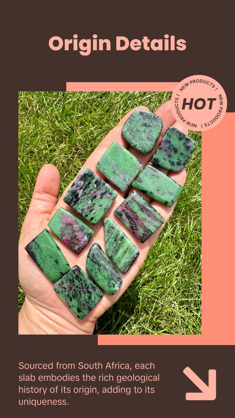 New Moon Beginnings Ruby in Zoisite Slab - Unique Gemstone with Green and Purple Hues